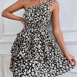 Prettygarden Black Apricot Floral Dress